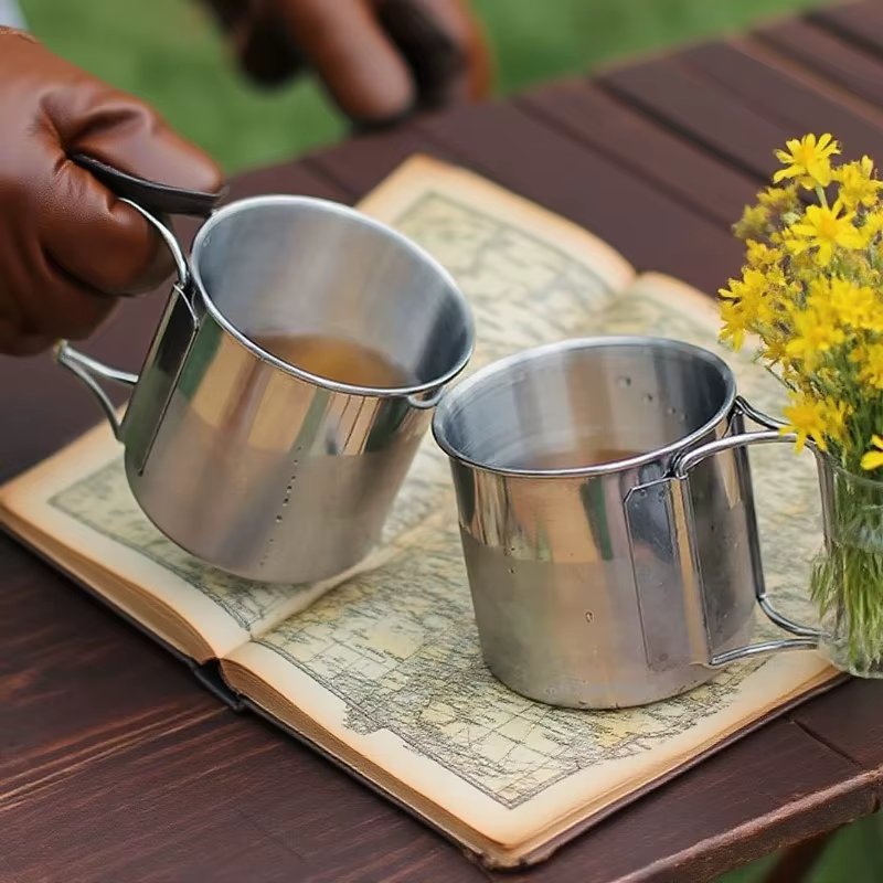 Tasse de Camping en acier inoxydable de 250/350/500/700ml, tasse d'eau extérieure Portable avec poig
