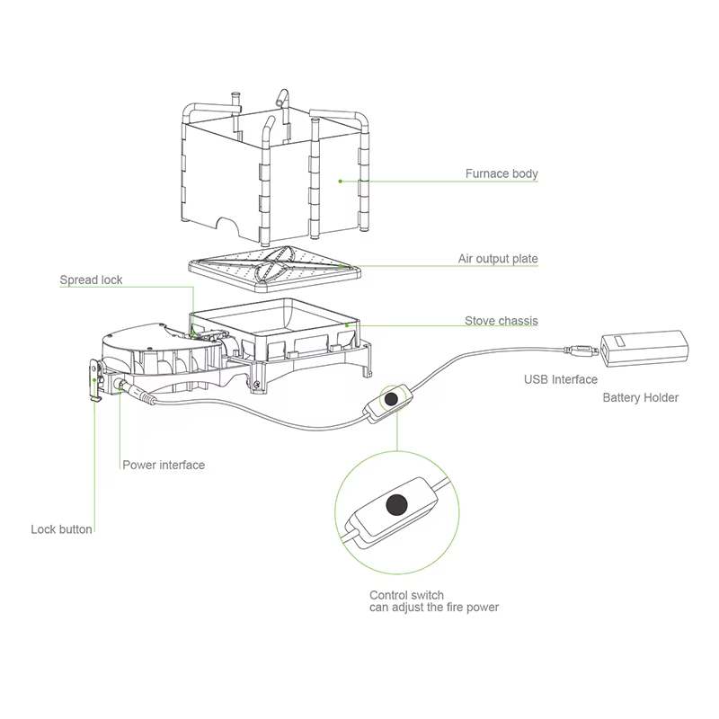 BRS 6000W poêle à bois extérieur pliable léger four à bois de chauffage cuiseur à charbon de bois BB