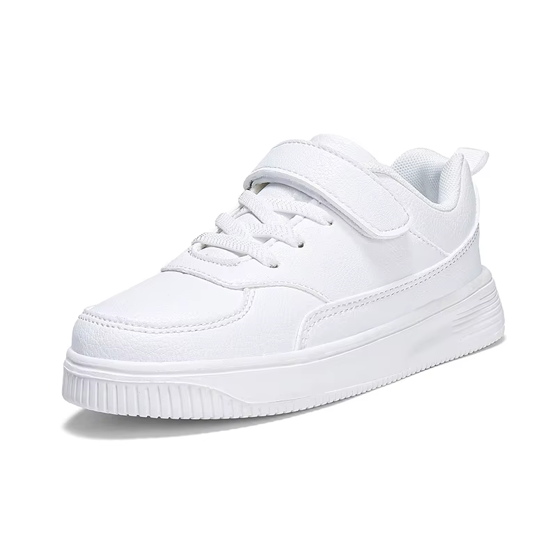 Baskets blanches plates en cuir PU pour garçons, chaussures décontractées noires pour enfants, chaus