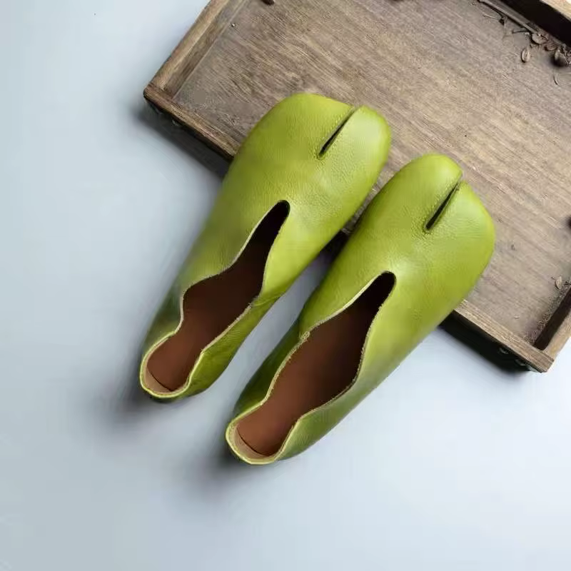 Careaymade - Chaussures pour femmes en cuir véritable à semelle souple, chaussures plates à bout fen