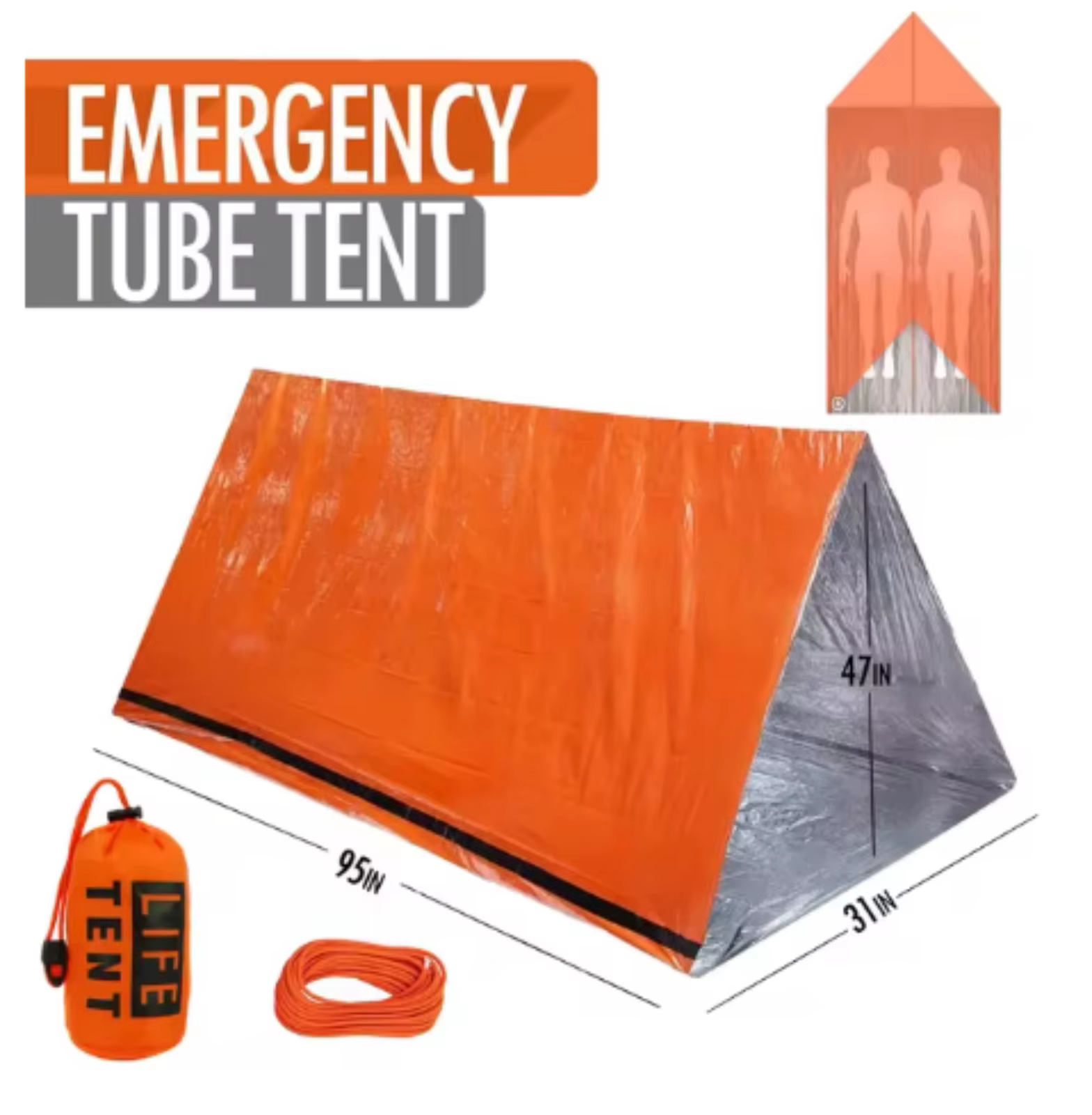 Kit de tente de survie pour 2 personnes, abri d'urgence, Bivy, Tube Mylar, sac de couchage, imperméa
