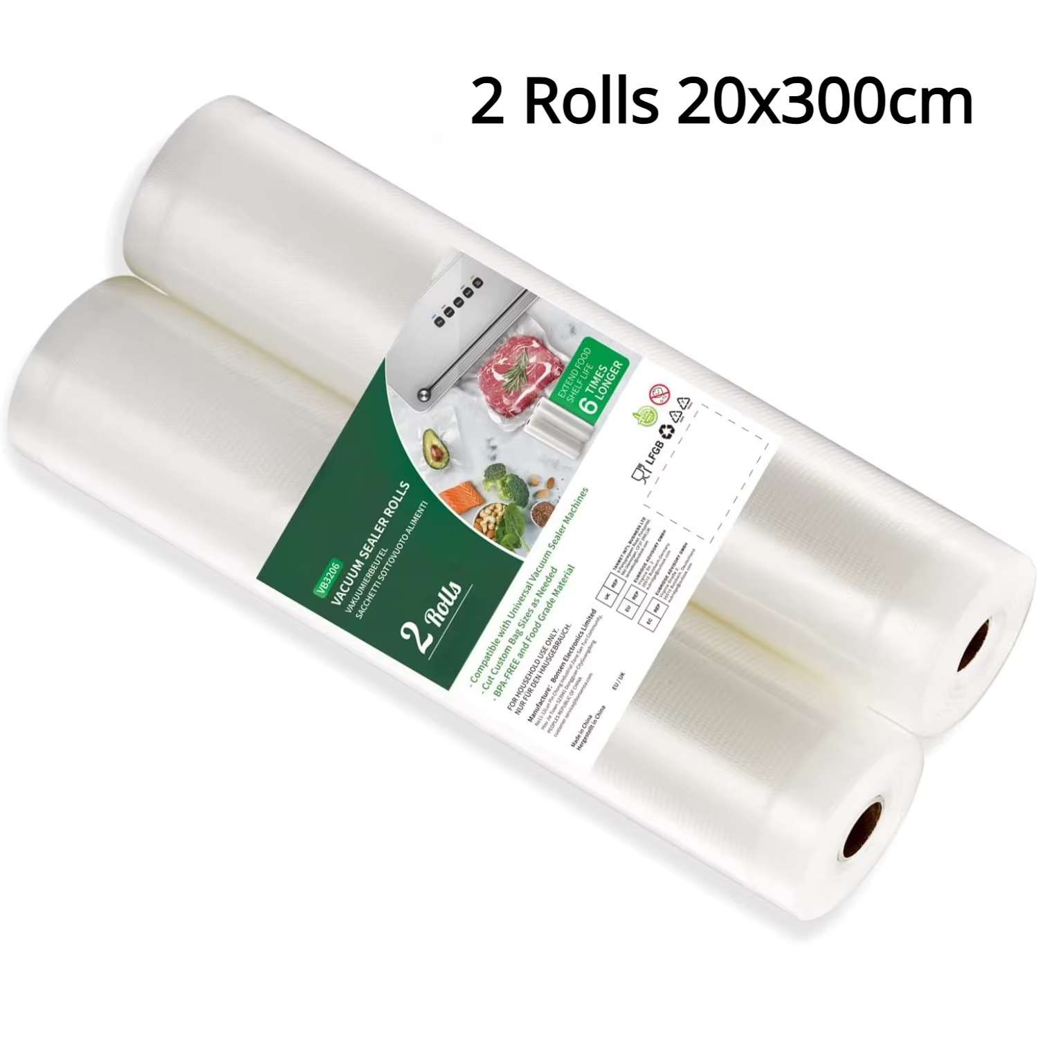 2 rouleaux de sacs de mise sous vide pour aliments, conservation longue durée, 20/28 x 500 cm, sacs 