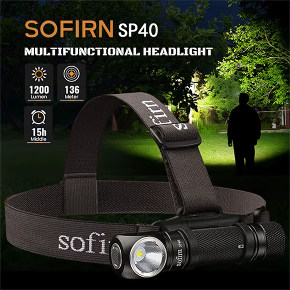 Lampe frontale LED EDC SOFIRN SP40 XPL, rechargeable 18650, 1200lm, lampe de pêche extérieure lumine