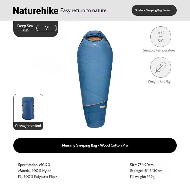 Naturehike Muxin Pro Momie Sac de Couchage Lumière Chaud Réglable Pied Compartiment Fluor Sans Hydro