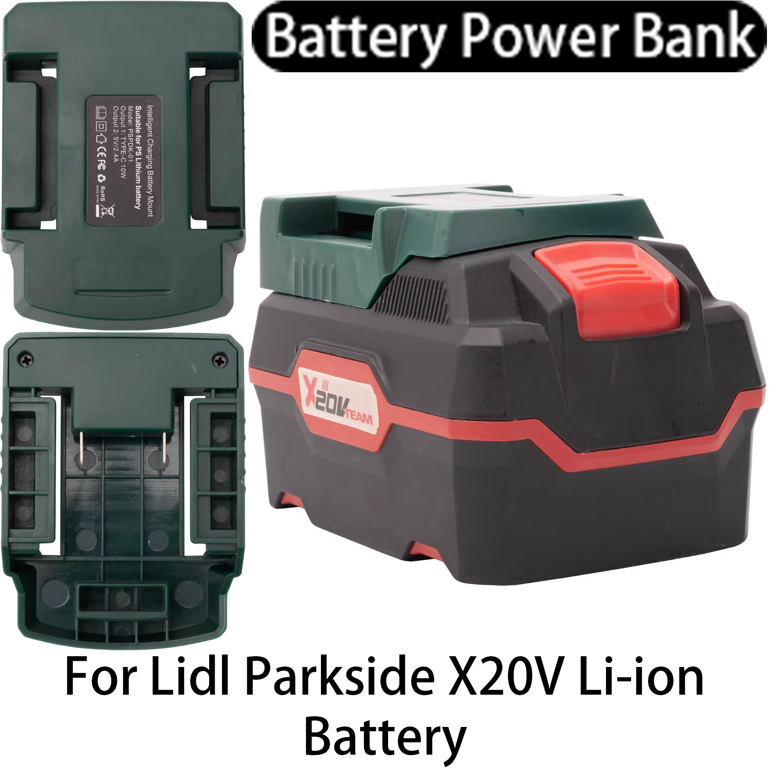 Batterie externe pour batterie Li-ion Lidl Parkside X20V avec port USB/Type-C, charge rapide, access