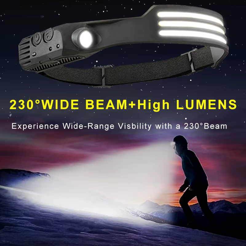 COB LED capteur lampe frontale lampe frontale à Induction batterie intégrée lampe de poche USB Recha