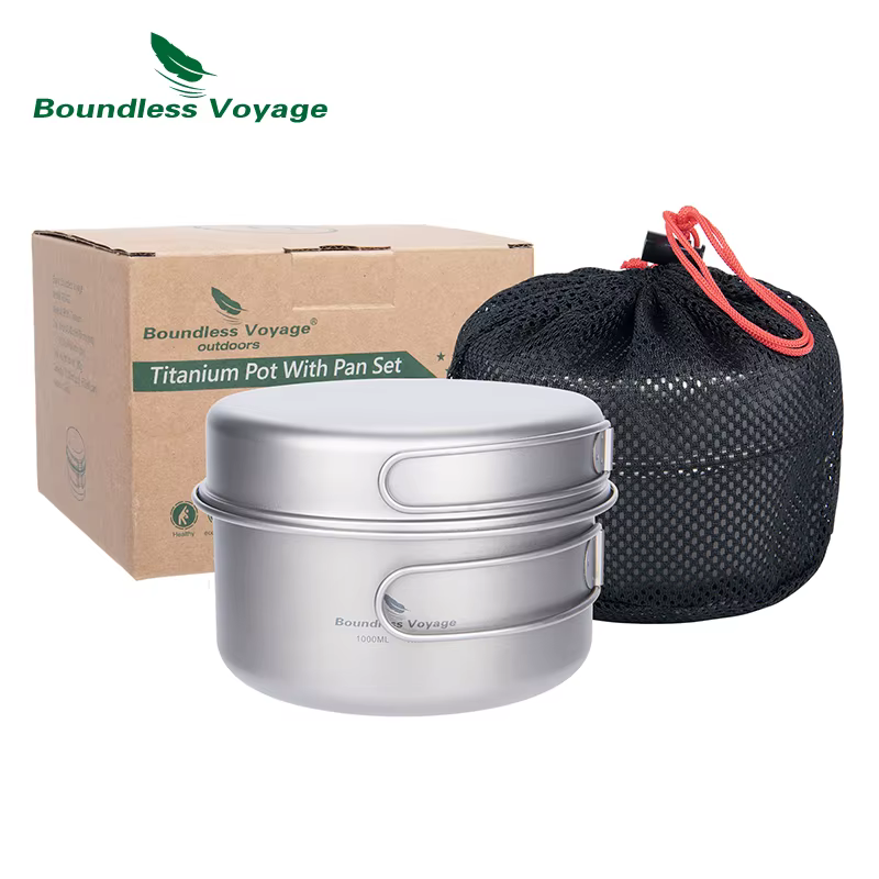 Boundless Voyage-Ensemble de casseroles en titane avec plaque pliante, bol ultraléger, camping, rand