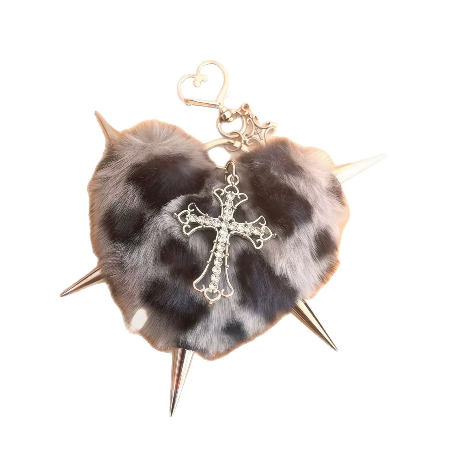 Punk bijoux imprimé léopard Rivet croix porte-clés Punk Cool Grunge Rock coeur sac porte-clés décora