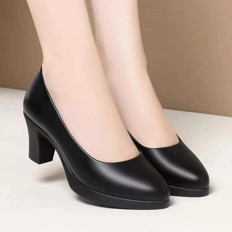 Chaussures de travail confortables pour femmes, escarpins de bureau à talons épais, bout pointu, tal