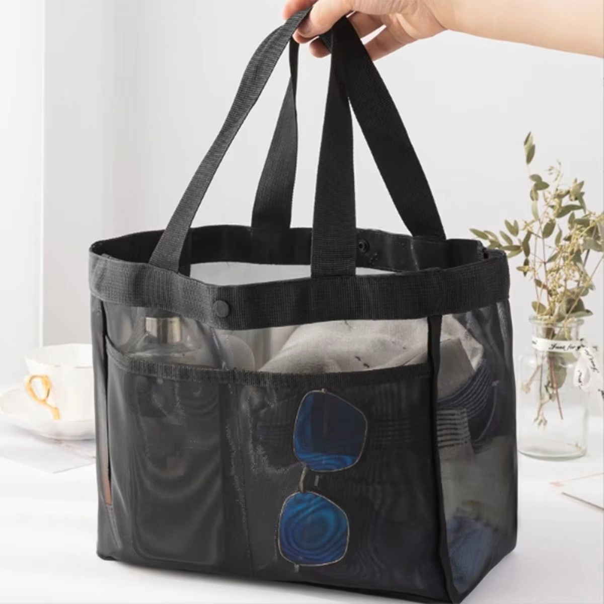 Sac à main en gaze de couleur unie, sac de rangement transparent, sac à bandoulière, sac de plage, s