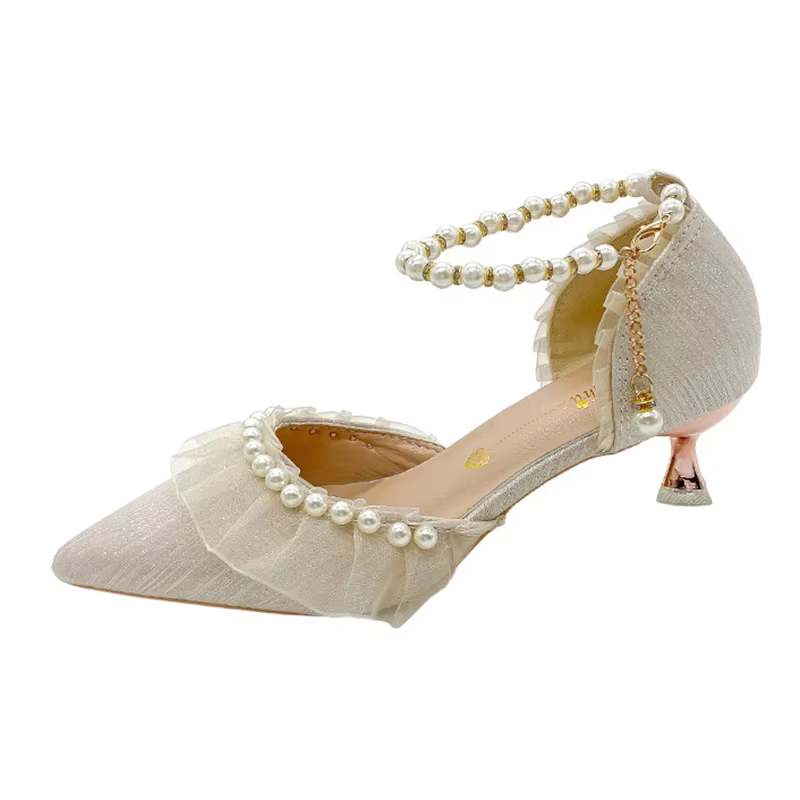InjWhite-Chaussures de Mariage de Luxe pour Femme, Escarpins à Talons Hauts, Bretelles de Rincage de
