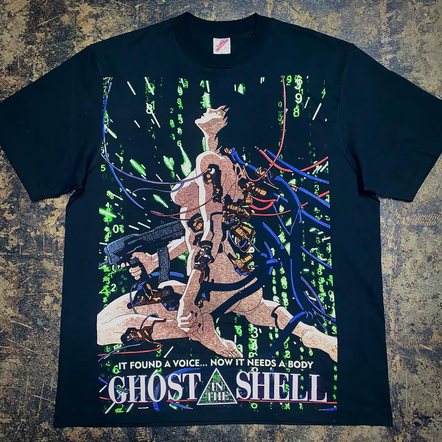 Ghost in the shell par anime imprimé manches courtes ample grande taille vintage haute rue t-shirt p