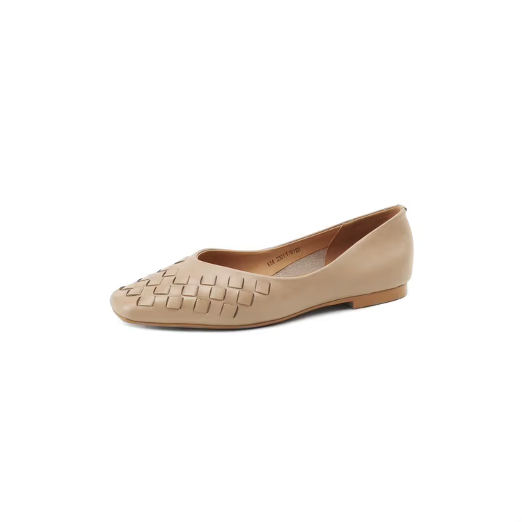 Blapunka-Chaussures en cuir véritable pour femmes, tissées, bateau peu profond, marron nude, carré, 