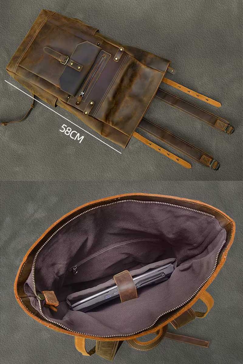 Sac à dos rétro en cuir véritable pour hommes, grand sac de randonnée, sac à dos de voyage en cuir d