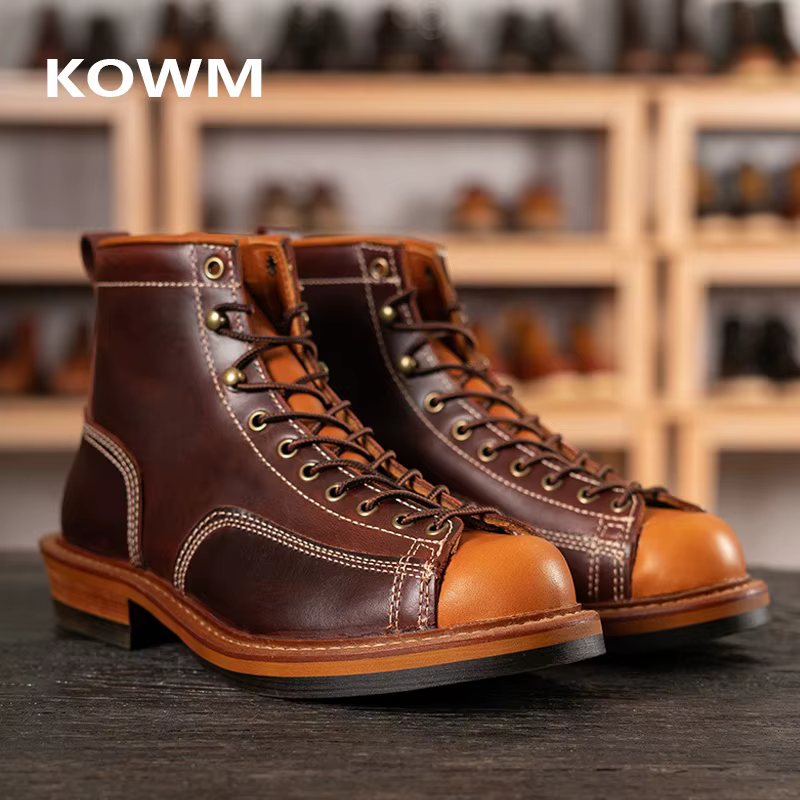 KOWM chaussures de randonnée bottes de vachette pour hommes chaussures de trekking en cuir britanniq