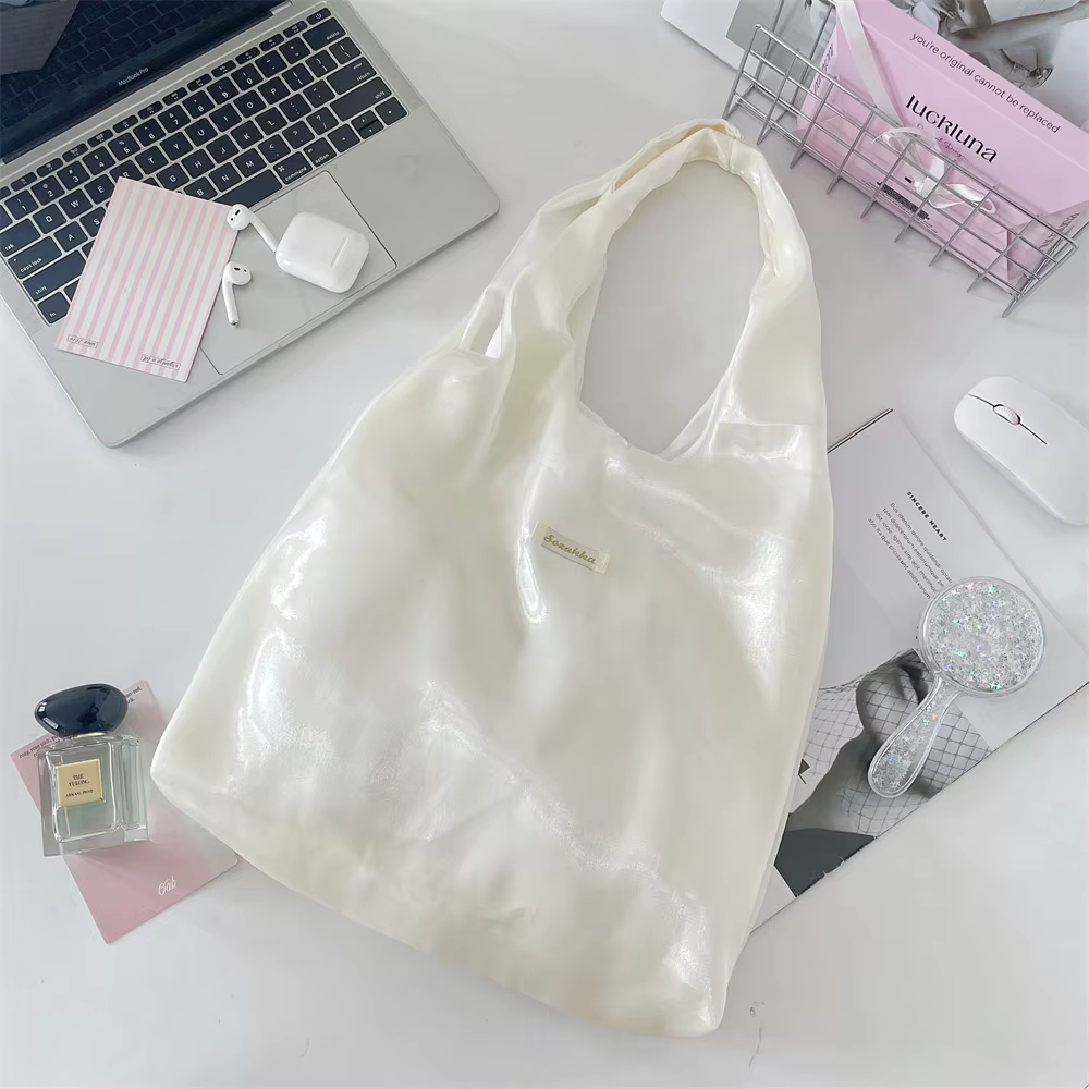 Sac féerique flexible grande capacité, sac à main, sac sous le bras, sac fourre-tout léger en satin 