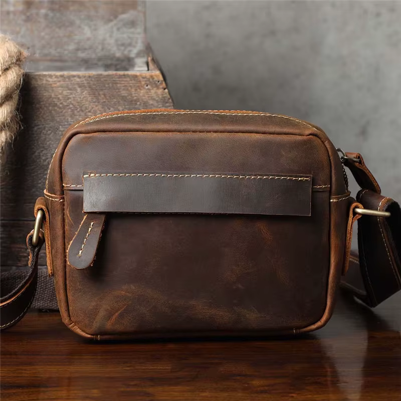 Petit sac à bandoulière en cuir inforvéritable vintage pour hommes, sac à bandoulière en cuir de che