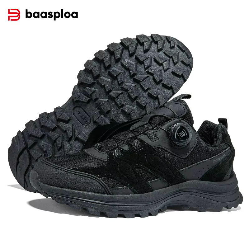 Baasploa – chaussures de randonnée pour hommes, avec bouton rotatif, chaussures d'extérieur en cuir,