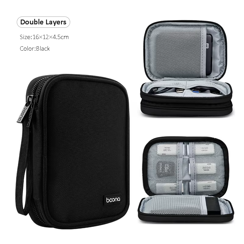 Étui pour double disque dur, double couche, sac de transport pour disque externe de 2,5 pouces, pour