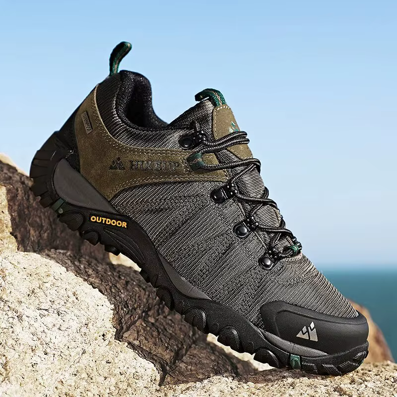 HIKEUP-Chaussures de randonnée en cuir véritable pour hommes, chaussures d'escalade à semelle en cao