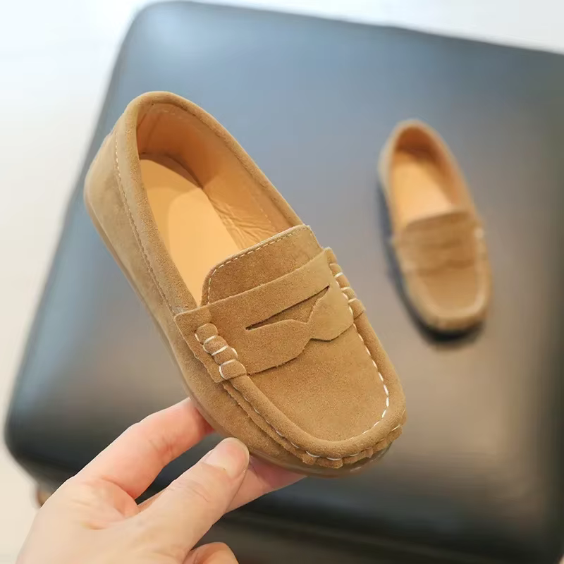 Mocassins en Cuir à Enfiler pour Enfant Garçon, Chaussures Polyvalentes, Décontractées, Antiadhésive