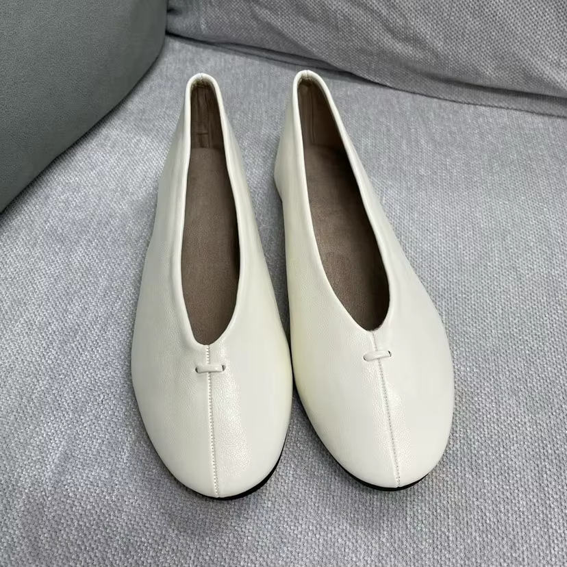 Chaussures plates confortables en cuir à bout rond pour femme, style ballerines décontractées à enfi