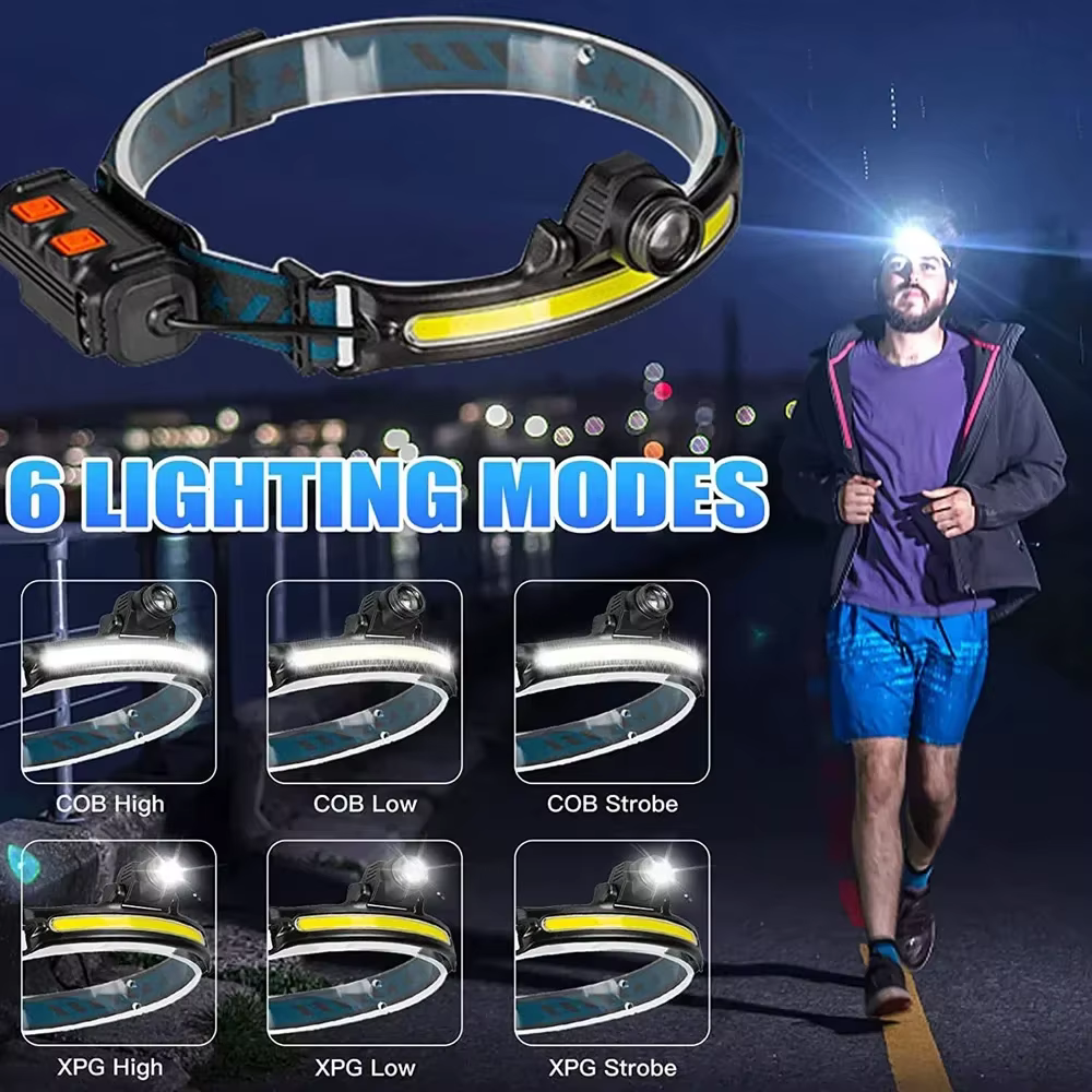XPG + COB Zoom lampe frontale à Induction USB Rechargeable avec 18650 batterie intégrée LED lampe fr