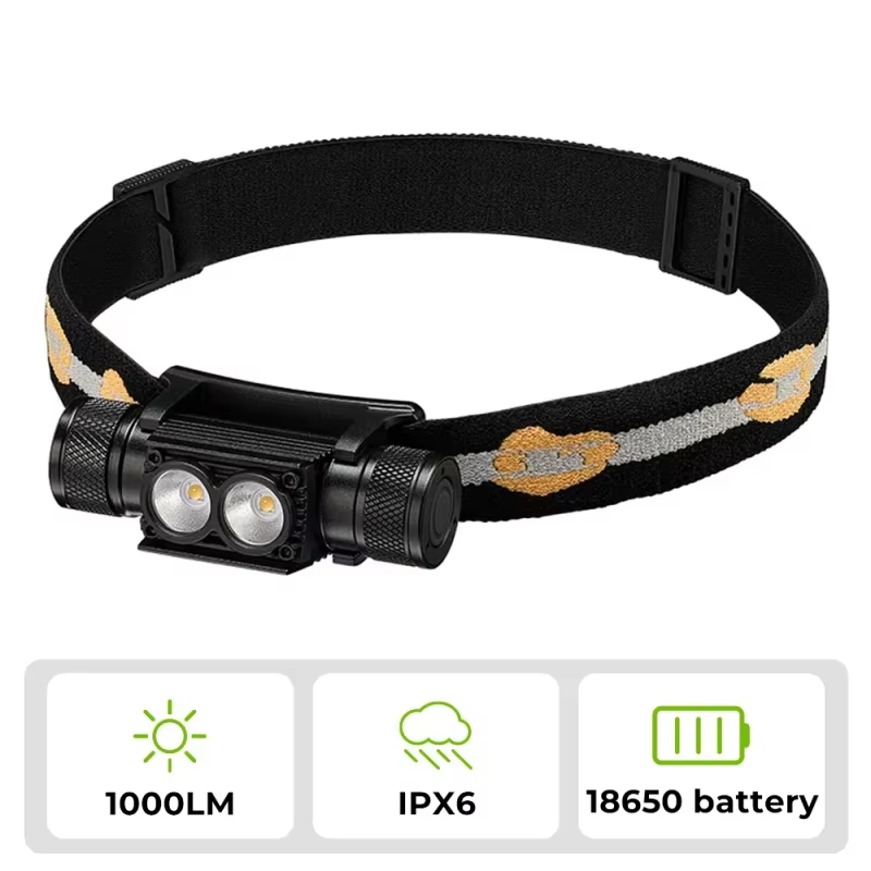 Lampe frontale rechargeable portable légère Wurkkos H25L, étanche IPX4, torche avec 1000 lumens, 180