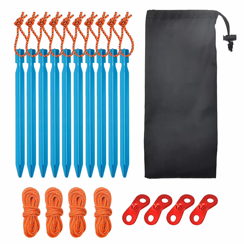 1 ensemble de piquets de tente en alliage d'aluminium, clous, piquets, cordes, accessoires de tente