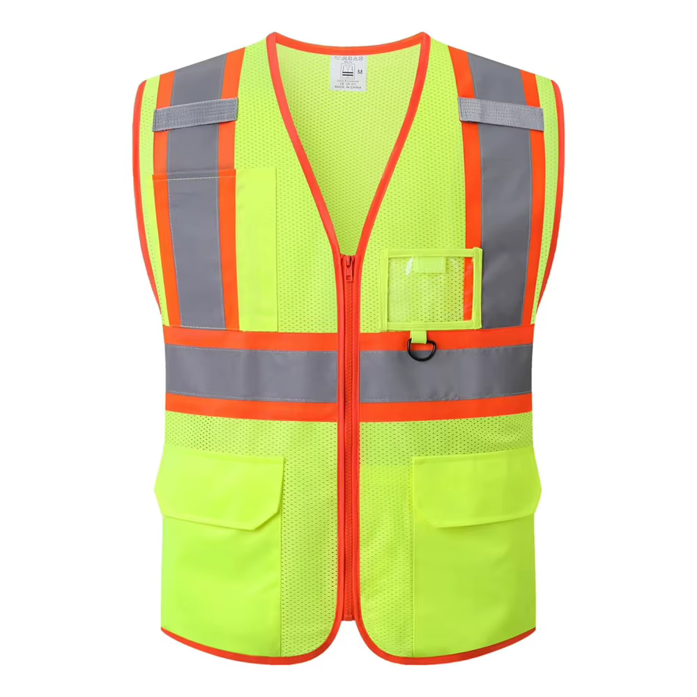 Gilet en maille fluorescente avec plusieurs poches et fermeture éclair sur le devant, vêtements de t