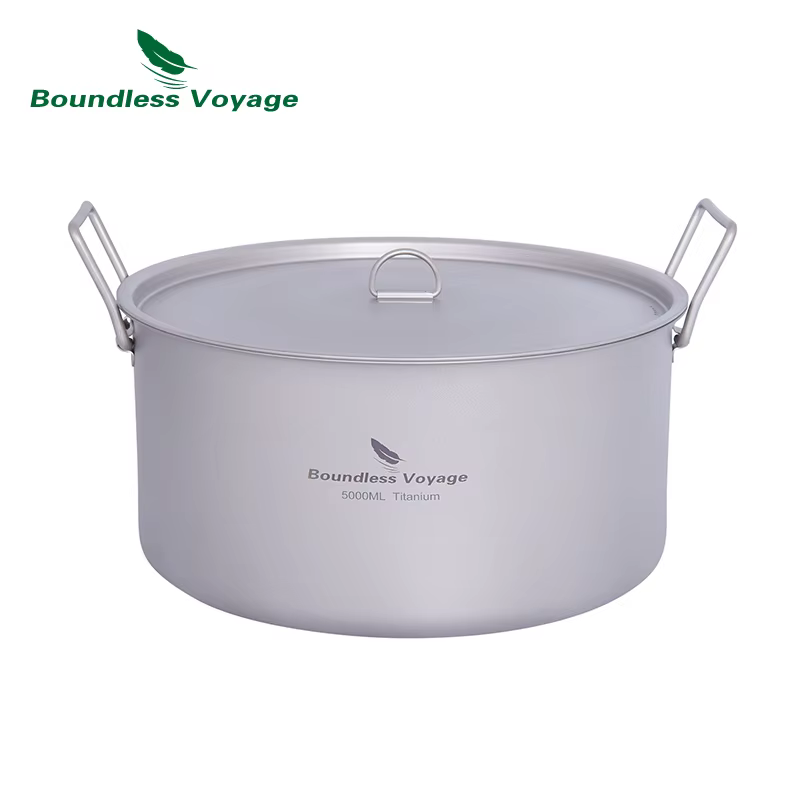 Boundless Voyage Camping en plein air Marmite 5 L Titane Marmite avec Couvercle Poignée Pliante Rand
