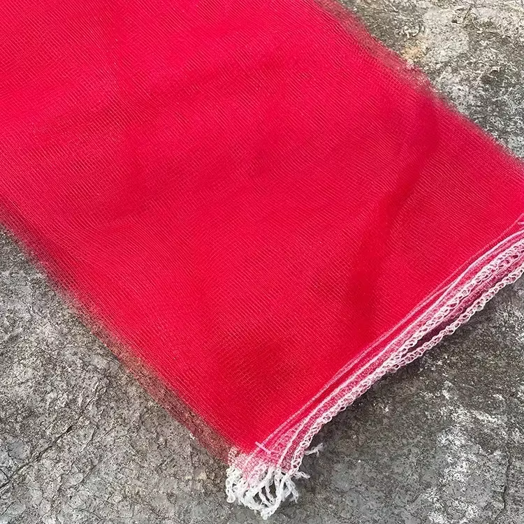 Sac en maille en plastique pour sachets de fruits et légumes, emballage en maille rouge et jaune, pe