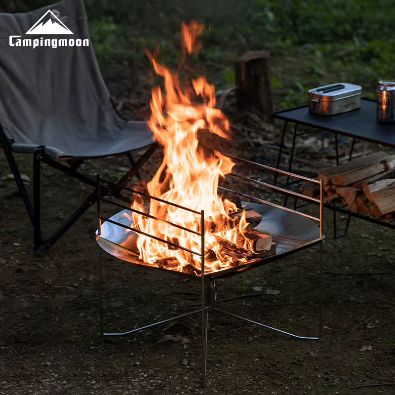 CAMPINGMOON SOLO-A3 Table de feu portable en acier inoxydable avec ponts réglables Barbecue de campi