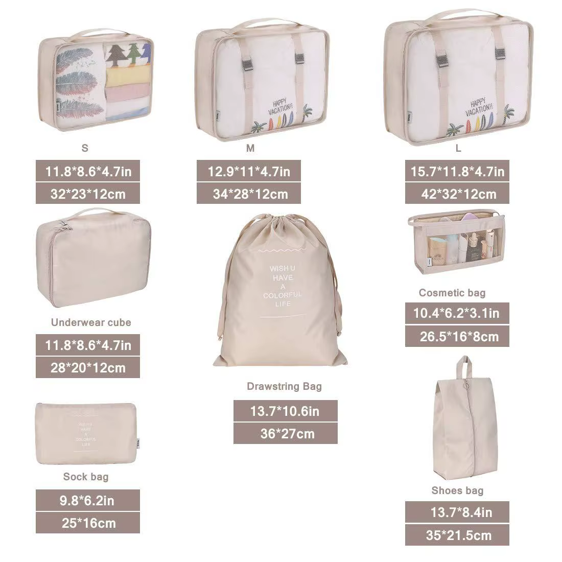 Organisateur de voyage pliant, 7 pièces, sacs de rangement, Cube de garde-robe, valise, ensemble d'e