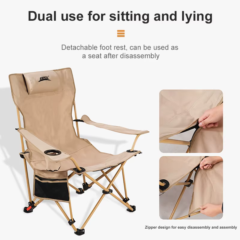 BRS – chaise de Camping inclinable 2 en 1, légère et pliante, avec dossier réglable et repose-pieds