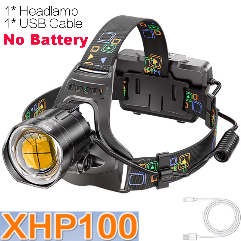 Puissant XHP100 Led phare Zoomable USB Rechargeable haute puissance phare étanche sortie 18650 Super