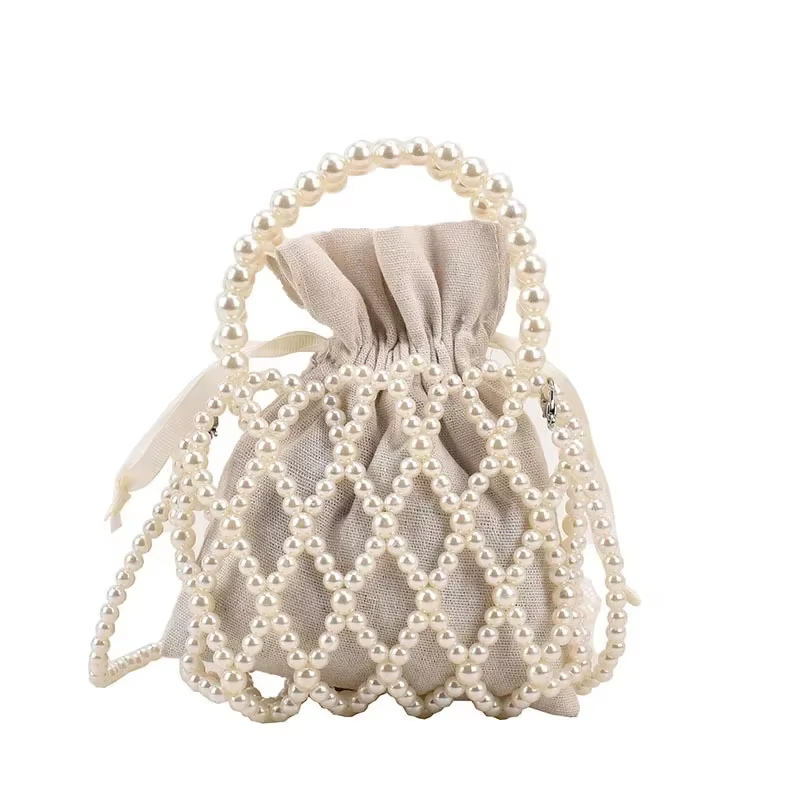 Femmes perle sac petit Mini fourre-tout seau sac tissé bandoulière sacs à main pour femmes porte-mon