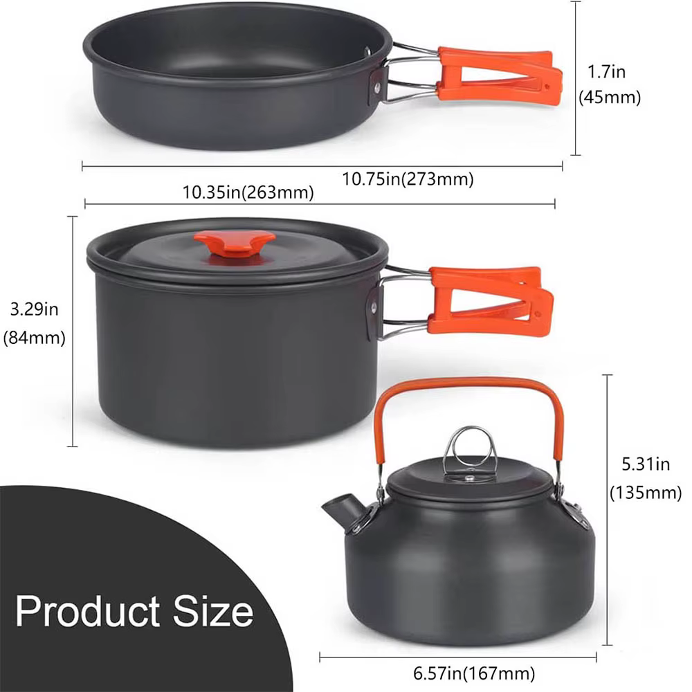 Batterie de cuisine de Camping en plein air en aluminium, avec sac en filet, ensemble de cuisine pli