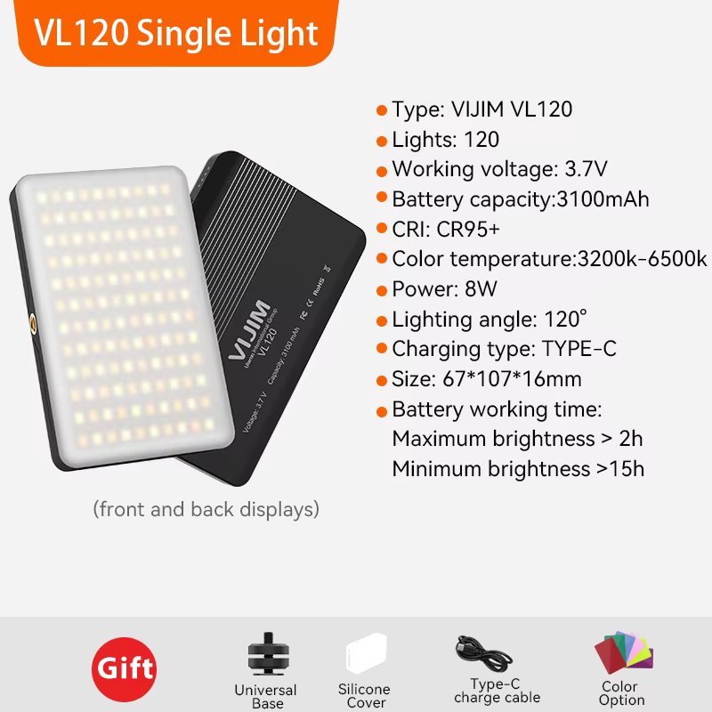 VIJIM-Lampe de Studio VL120 à Intensité Variable pour Caméra Vidéo, Filtre de Documents, Boîte à Lum