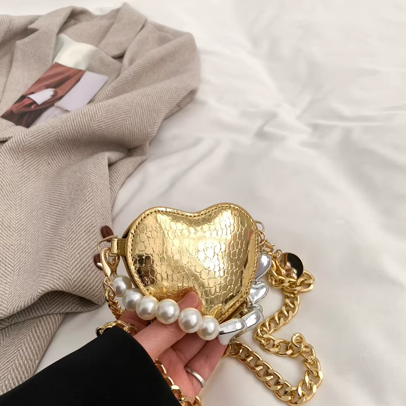 Mini sac à bandoulière en cuir PU pour femme, sac à main à la mode, rouge à lèvres en poudre, cœur m