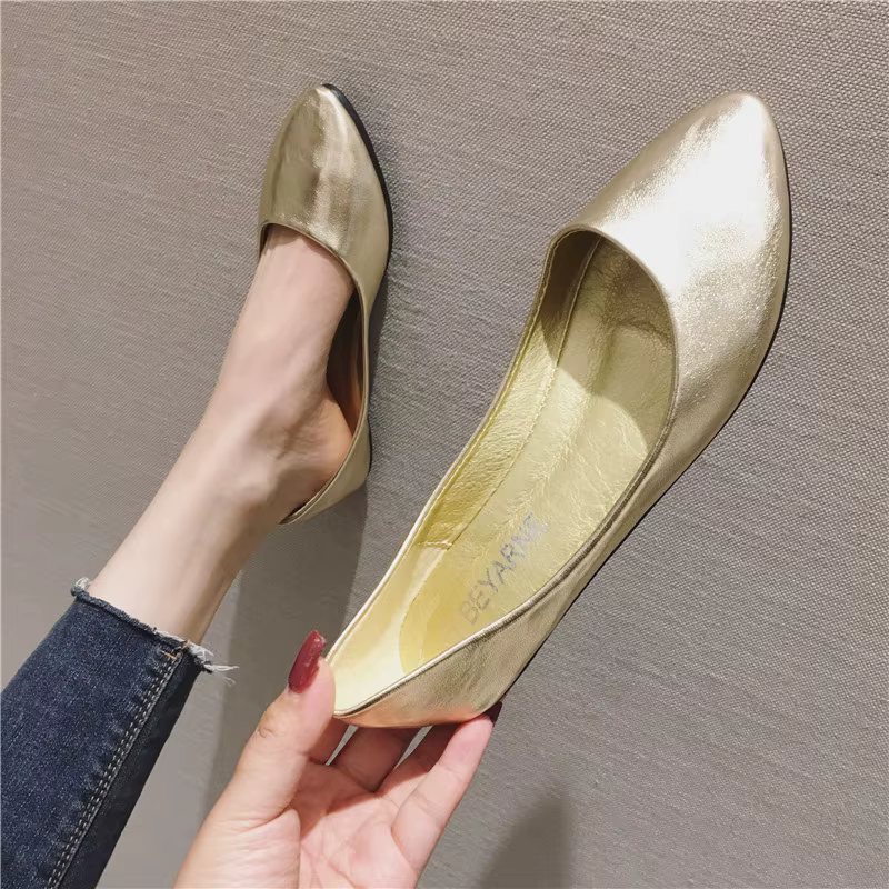 BEYARNE-Ballerines Tissées Or et Argent pour Femme, Chaussures à Bout Jolie tu, Respirantes, à Enfil