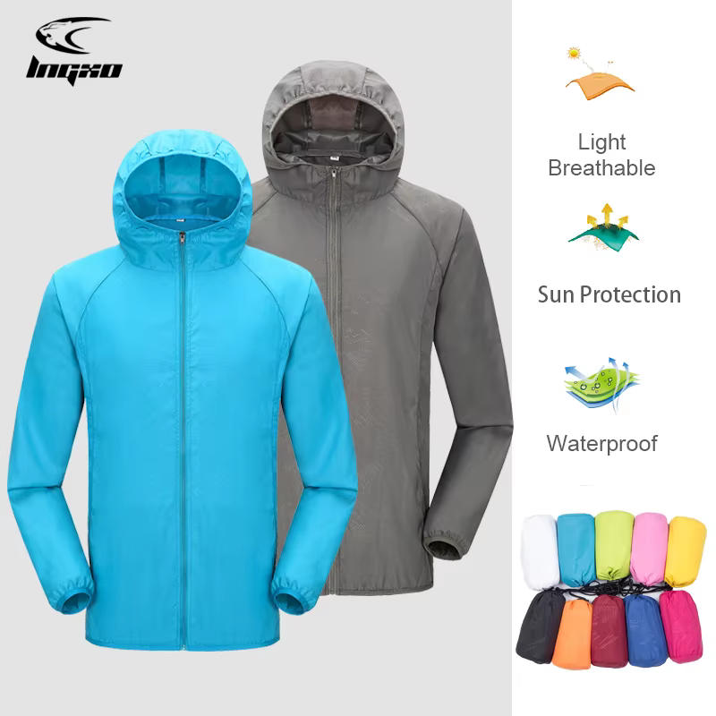 LNGXO Veste de randonnée imperméable unisexe,Homme Femme Camping Pêche Voyage Course à Pied Protecti