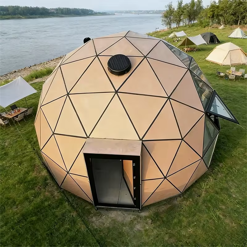 Tente Dôme Géodésique OME pour Glamping, Cabane en Verre et Bois pour Hôtel de Vacances, Tente Dôme