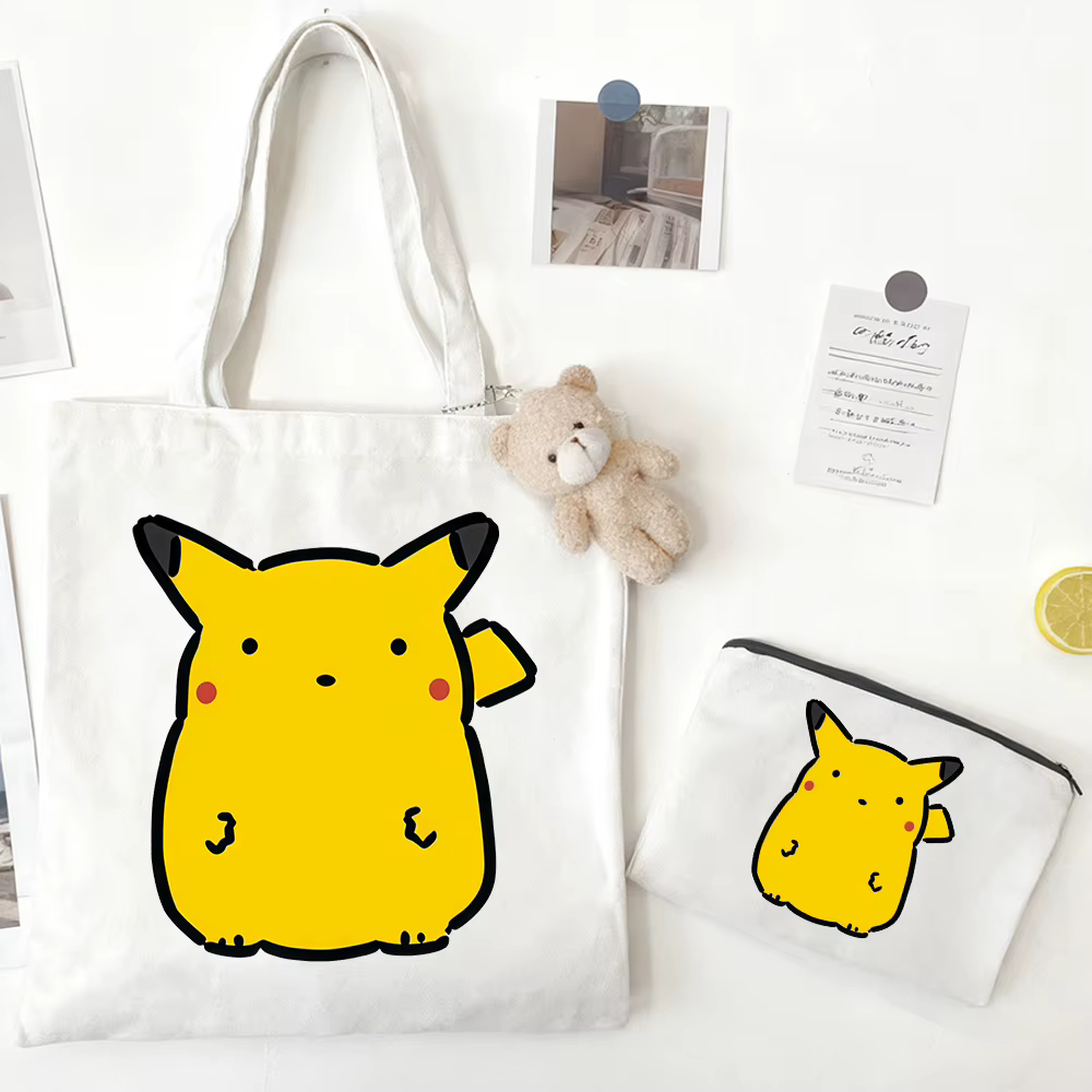 Sac en toile kawaii Pokemon Gengar Charizard Jigglypuff, 3 pièces/ensemble, sac de shopping de grand