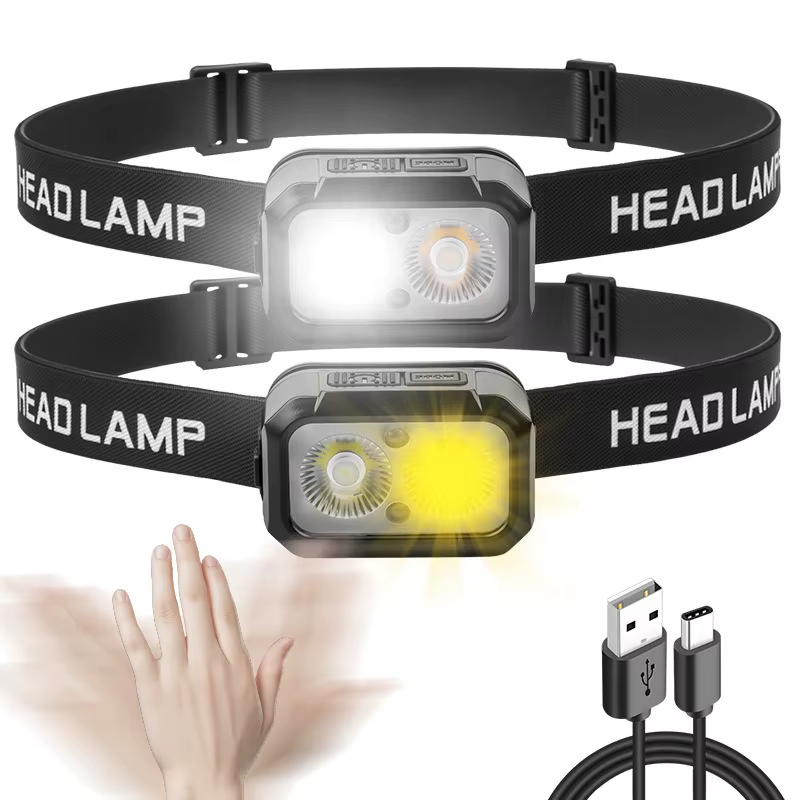 PACOONE Lampe frontale LED 3 couleurs, haute puissance, légère, avec capteur de mouvement, pour la p