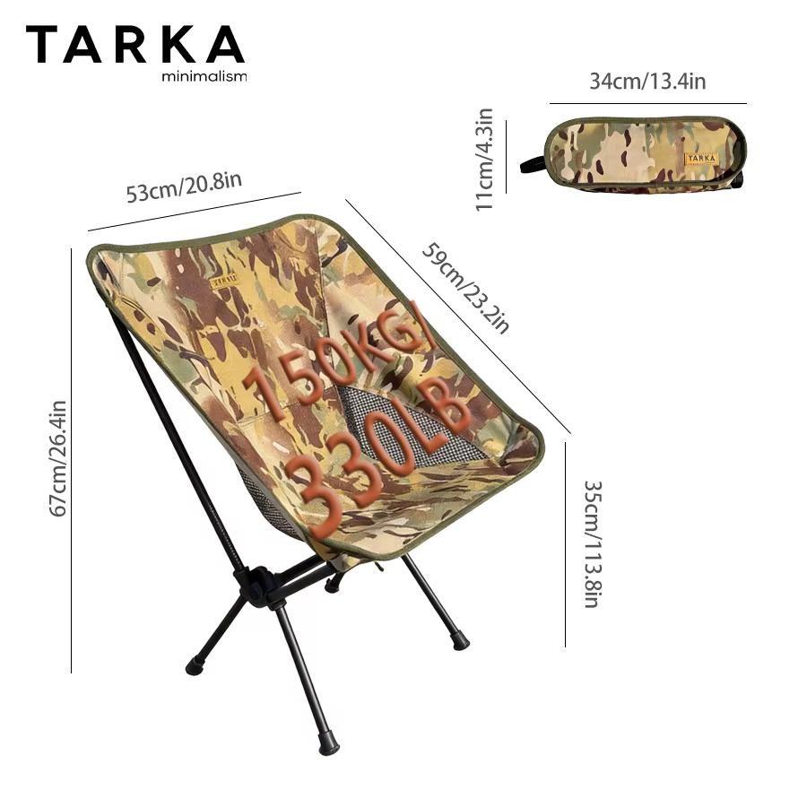 Chaise de randonnée relaxante ultralégère 2 en 1 TARKA, chaise pliante camouflage, siège portable po