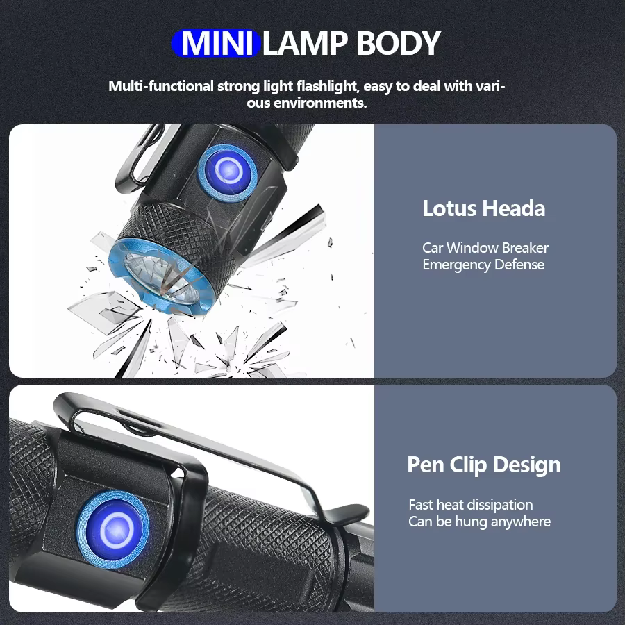 20W Mini lampe de poche Super lumineuse P50 lampes de poche LED avec aimant arrière 16340 batterie U