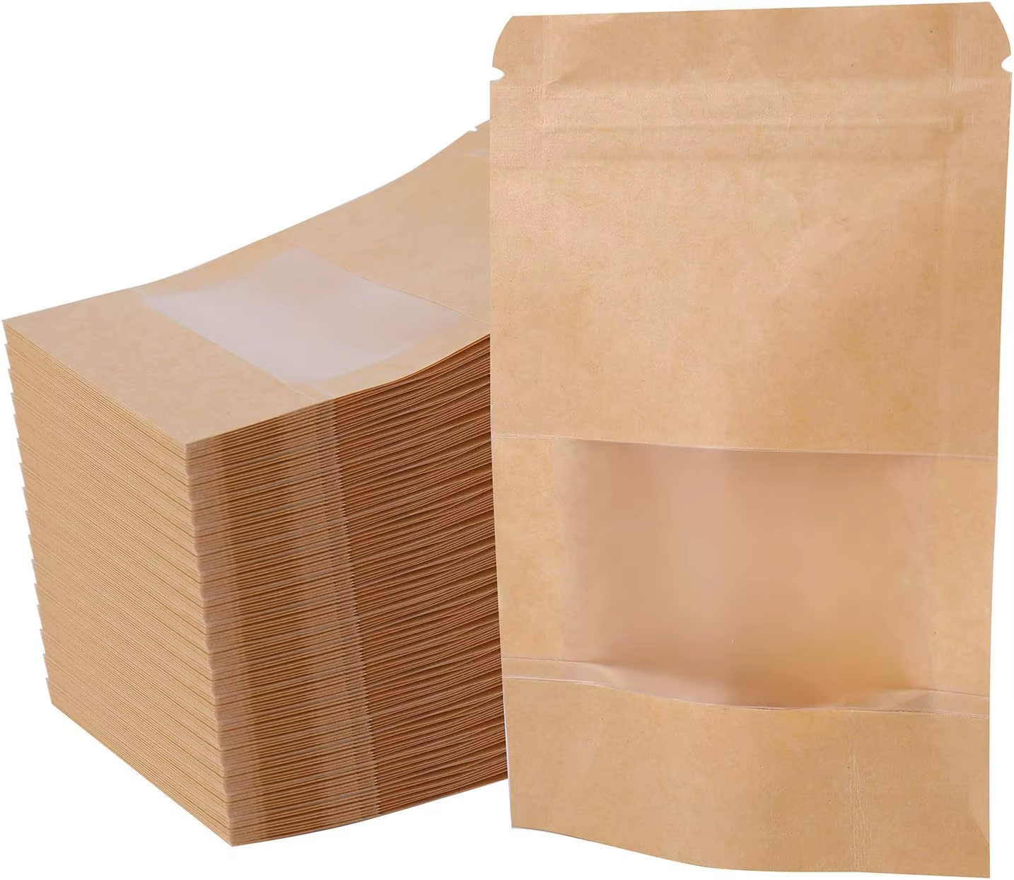 Lot de 300 mini-sacs en papier kraft de 3,5 x 5,5 pouces avec fermeture à glissière refermable et fe