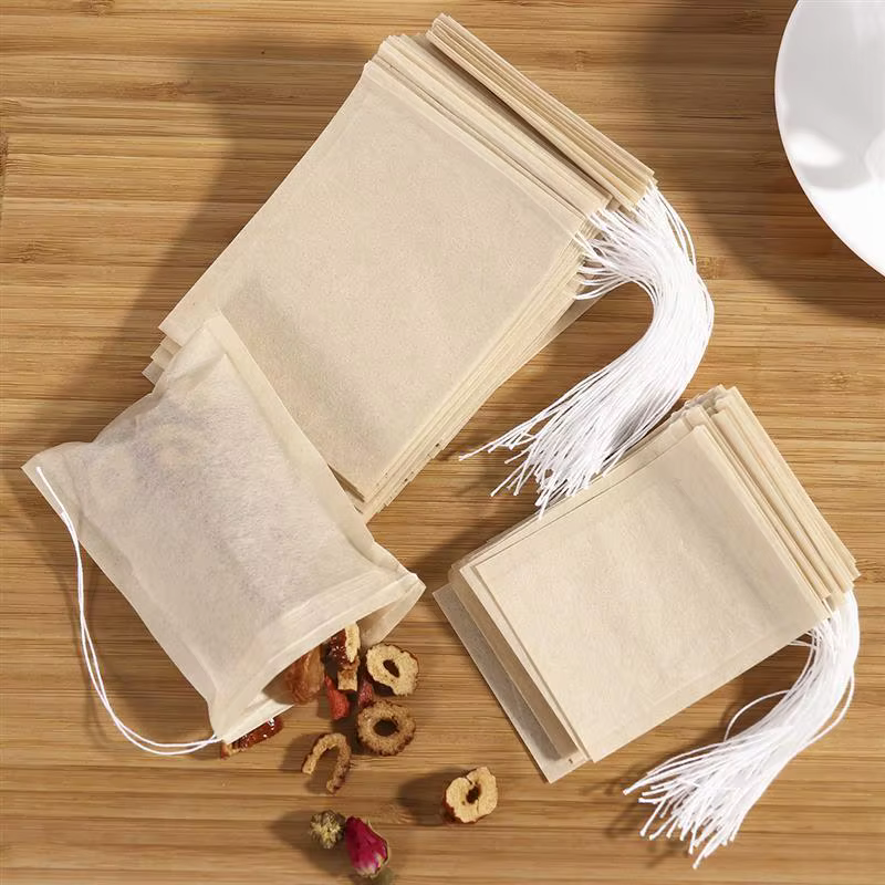 Sachets de thé biodégradables en papier avec cordon de serrage, 100 pièces, filtres écologiques vide