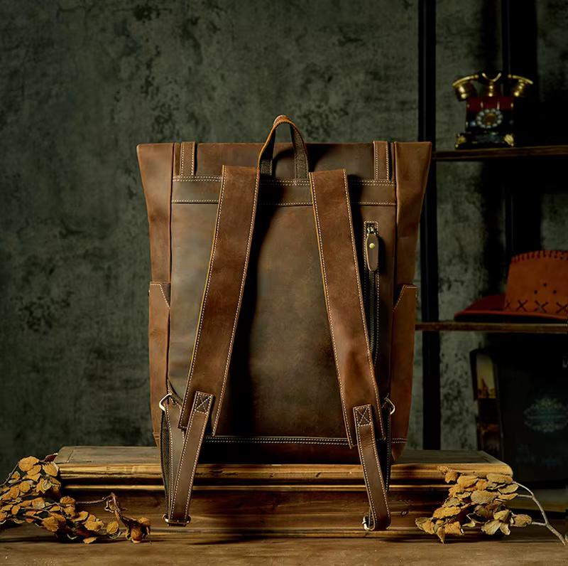Sac à dos rétro en cuir véritable pour hommes, grand sac de randonnée, sac à dos de voyage en cuir d